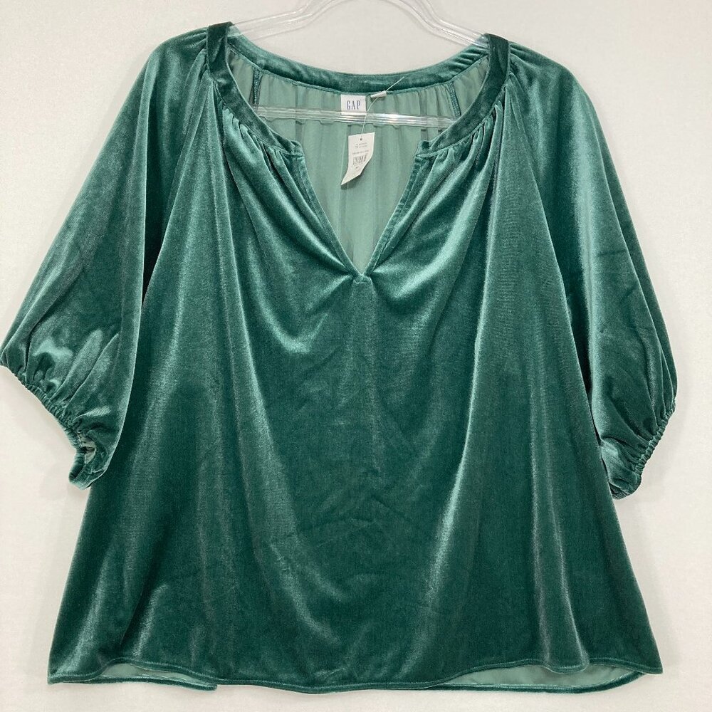 New GAP size XL Green Velvet Soft Stretch Relaxed Casual Blouse